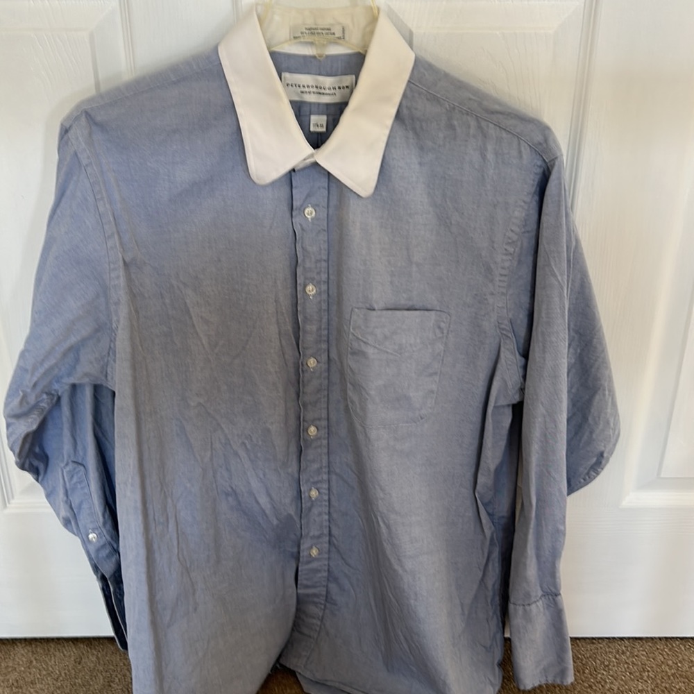 PeterboroughRow Men’s Oxford dress shirt blue w/white collar 17-1/2, 33 cufflink